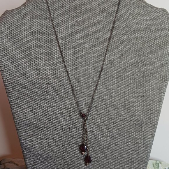 Sterling Silver and Garnet Dangle Necklace - Picture 1 of 9
